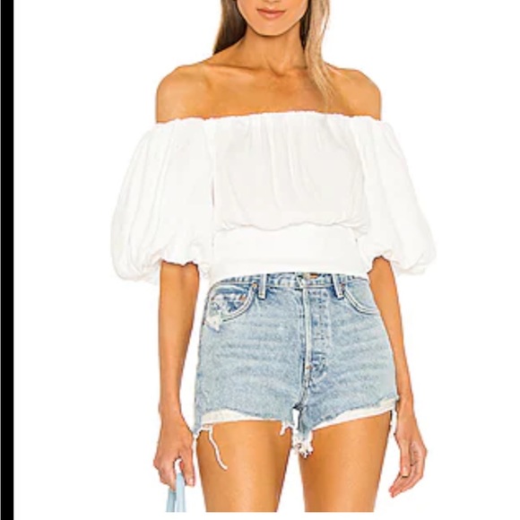 AFRM Revolve Ani Puff Off Shoulder Sleeve Crepe Blouse Size xs NWT - Picture 2 of 4